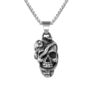 Collier Pendentif Crâne et Serpent en Acier Inoxydable Gothic Punk pour Hommes Pendentif Seul Sans Chaîne Bijoux Biker