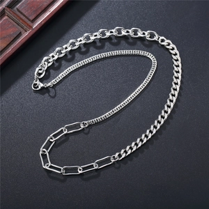 Collana in argento con maglie miste stile cubano e graffetta con chiusura a moschettone