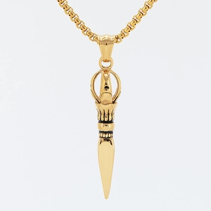 Golden Buddhist Vajra Phurba pendant necklace with round box chain for men