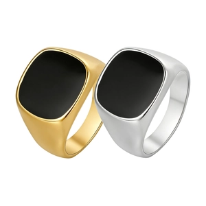 Minimalist Signet Ring Stainless Steel Black Enamel Square Geometric Jewelry For Men Daily Fashion Polished Finger Band