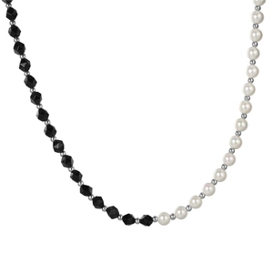 Collier en Acier Inoxydable Hip Hop Avec Künstliche Perles Facettées Noires et Künstliche Perles Blanches Design Patchwork Bijoux Rétro pour Hommes Femmes