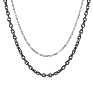 Double Layer Stainless Steel Necklace Matte Black Silver Chain Punk Hip Hop Style OT Buckle Unisex Streetwear Jewelry