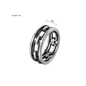 Detail view of 8mm vintage stainless steel ring with hollow chain design and antique finish