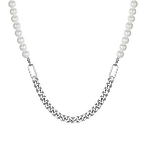 Collier Minimaliste en Acier Inoxydable Avec Künstliche Perles d'Imitation Épissées Pour Femmes Hommes Chaîne Cubaine Élégante Künstliche Perles Rondes Blanches
