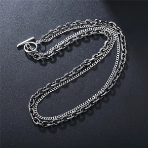 Silver double layer cuban chain necklace with OT buckle for men and women