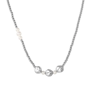 Collier Pendentif Dés Hip Hop en Acier Titane Künstliche Perles Design Asymétrique Style Street Chaîne Pour Hommes Femmes Bijoux