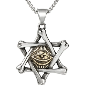 Vintage stainless steel Eye of Providence necklace with bone-shaped Star of David pendant