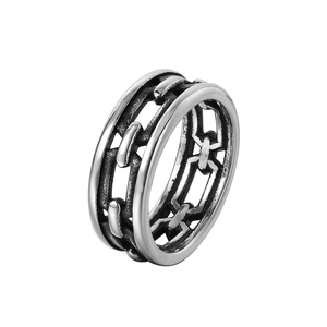 Vintage Punk Stainless Steel Ring For Men Women Hollow Chain Design Industrial Style Oxidized Retro Band Jewelry