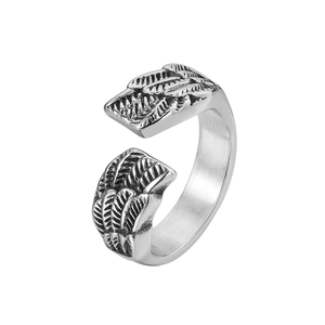 Vintage Stainless Steel Ring Retro Feather Wing Design Open Adjustable Band Jewelry For Men Women Daily Fashion Accessory