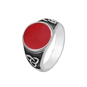 Nordic Viking Celtic Knot Titanium Steel Ring For Men Vintage Gothic Red Black Blue Round Stone Inlaid Band Jewelry Gift