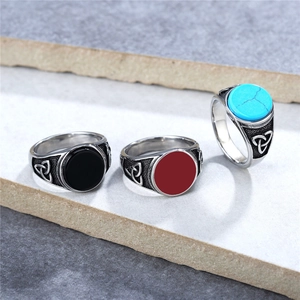 Vintage Viking style stainless steel rings with colorful gemstones and Celtic knot engravings