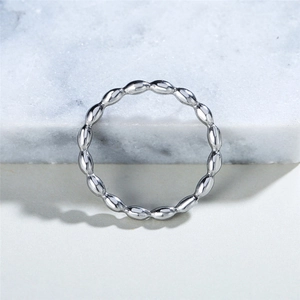 Minimalistischer silberner Perlenring mit poliertem Kugeldesign für Damen stapelbar