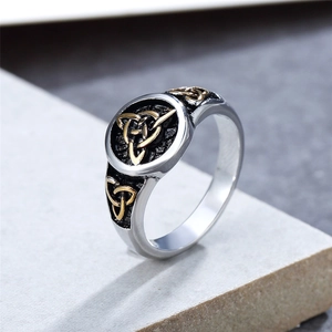 Retro Viking Celtic Knot Ring for Men in Silver and Gold Stainless Steel Design