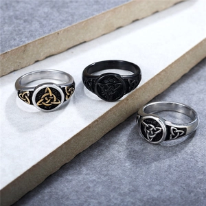 Retro Viking Celtic Triquetra rings for men in black, silver, and gold finish