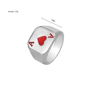 Top view detail of Ace of Hearts poker signet ring with 15mm width and 13g weight
