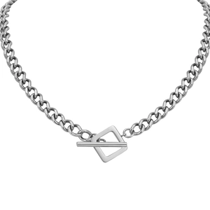 Collier Minimaliste en Acier au Titane Maille Gourmette Unisexe Fermoir en T Carré Géométrique Ton Argent Bijoux