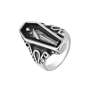 Gothic Sarg Skelett Ring Für Herren Edelstahl Antik-Finish Skelett Biker Ring Punk Vintage Religiöser Schmuck Fingerring