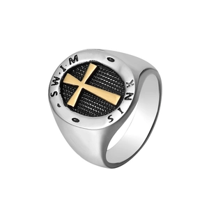 Men's Vintage Titanium Steel Cross Signet Ring Punk Gothic SWIM SINK Engraved Band Ring For Men Daily Jewelry Gift