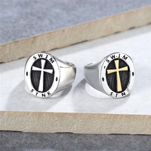 Vintage punk cross rings in silver and gold with SWIM SINK engraving for men