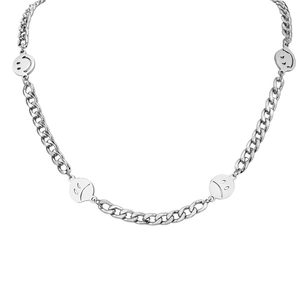 Minimalist Stainless Steel Cuban Chain Necklace With Smiley And Sad Face Emoji Pendant Round Disc Clavicle Chain Women Jewelry