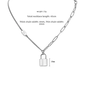 Detailed view of titanium steel lock necklace with 45cm length and dual chain design