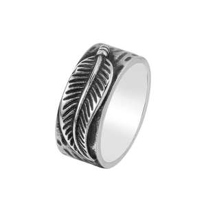 Vintage Titanium Steel Feather Band Ring For Men Women Retro Distressed Punk Gothic Style Finger Jewelry Accessories