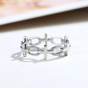 Gothic silver cross and bead chain镂空 design ring made of durable stainless steel