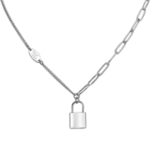Titanium Steel Asymmetric Necklace For Women Minimalist Paperclip Curb Chain Lock Pendant Good Luck Tag Jewelry Necklace