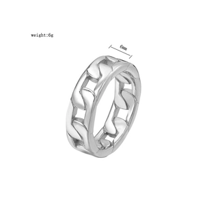 Detail view of 6mm Cuban link stainless steel ring showing hollow chain structure