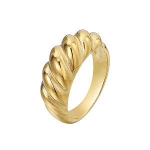 French Vintage Stainless Steel Croissant Ring For Women Gold Plated Twisted Dome Ring Geometric Minimalist Fashion Jewelry