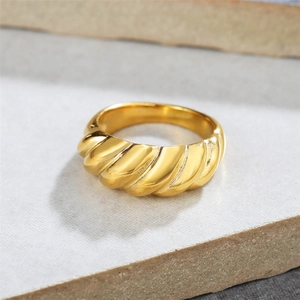 Minimalist gold plated croissant dome ring for women with high polish finish