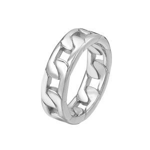 Polished silver stainless steel Cuban link chain ring for a minimalist fashion look