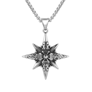 Retro Titanium Steel Compass Cross Star Pendant For Men Vintage Gothic Punk Style Pendant Only Without Chain Jewelry Gift
