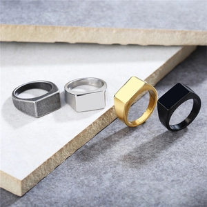 Minimalist Titanium Steel Rectangle Signet Ring For Men Women Polished Matte Retro Industrial Style Plain Band Finger Jewelry