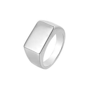 Minimalist rectangular silver titanium steel signet ring with a polished flat top design