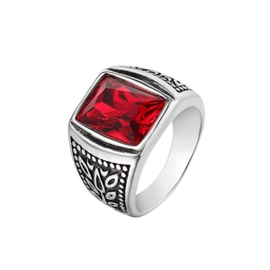 Men Vintage Stainless Steel Ring Rectangle Synthetic Gemstone Punk Carved Band Jewelry Gift For Party Daily