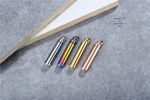 Polished stainless steel waterproof capsule pendant shown in multiple colors with dimensions