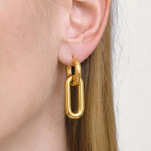 Modern Geometric Interlocking Link Hoop Earrings 18K Gold Plated Stainless Steel Hypoallergenic Waterproof Jewelry