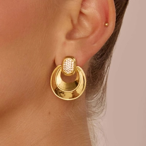 Stainless Steel Geometric C Shape Hoop Earrings With Rhinestone Waterproof Hypoallergenic Luxury Style Jewelry For Women