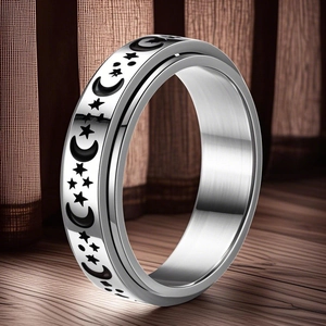 Stainless Steel Spinner Ring Star Moon Sun Daisy Rotating Anxiety Relief Fidget Ring For Men Women Stress Relief Band Ring