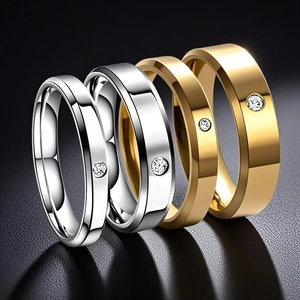 Anillo de Acero de Titanio con Circonia Chapado en Oro Oro Rosa Plata Anillo de Banda de Acero Inoxidable para Parejas Joyería de Moda
