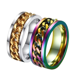 8mm stainless steel spinner rings with rotatable cuban chain design for stress relief