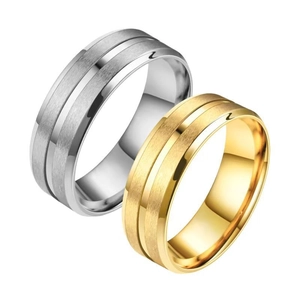 Bagues minimalistes de 8 mm en acier inoxydable avec finition brossée en or et argent
