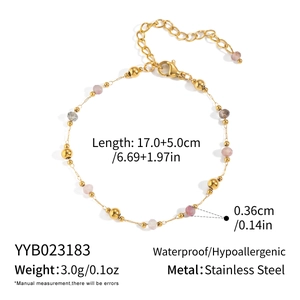 Detail showing colorful natural stone beads on a 17+5cm gold stainless steel chain