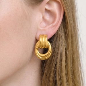 Geometric Door Knocker Earrings 304 Stainless Steel Waterproof Hypoallergenic Retro Double Ring Jewelry For Women