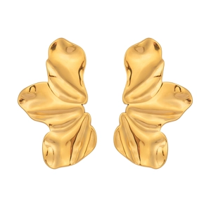 Boucles d'oreilles vagues irrégulières en acier titane doré à texture polie
