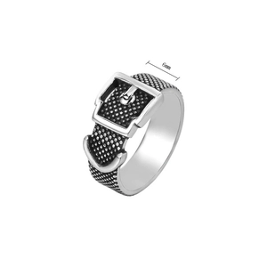 Detailed 6mm vintage belt buckle ring for men in silver finish with textured surface