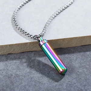 Rainbow gradient stainless steel perfume bottle pendant necklace with silver box chain