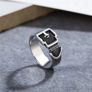 Vintage stainless steel belt buckle ring for men with industrial textured finish