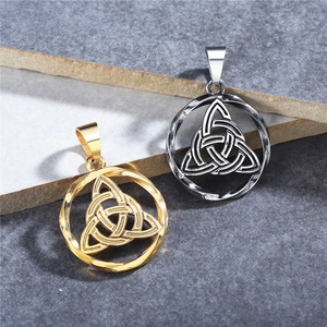 Vintage Celtic Knot Triquetra Titanium Steel Pendant Necklace Geometric Round Shield For Men Women Jewelry No Chain